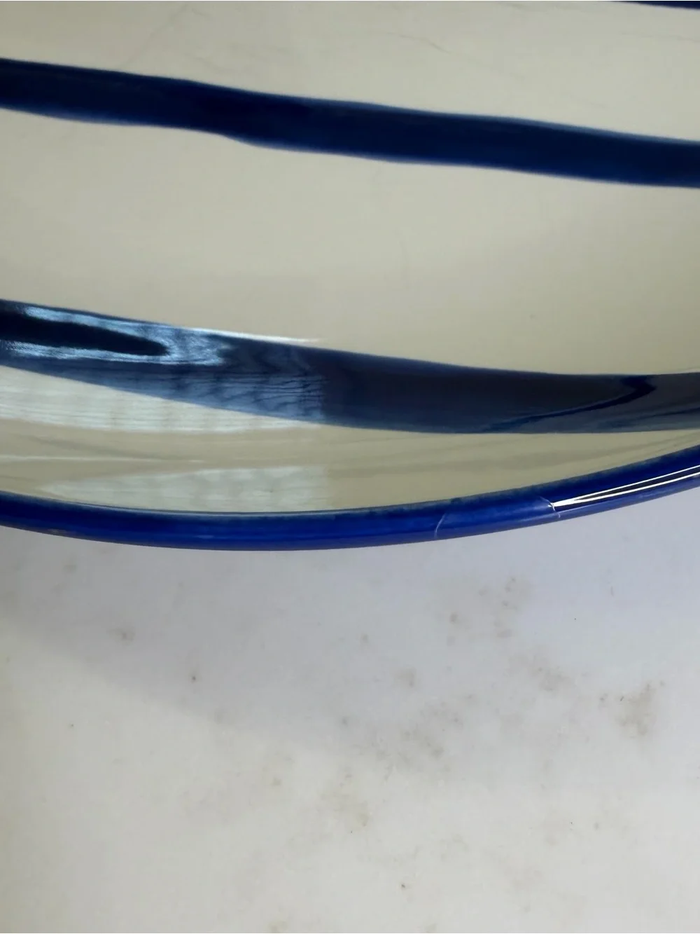 Crate and Barrel Blue Striped Ceramic large Dinner Plate - White & Blue